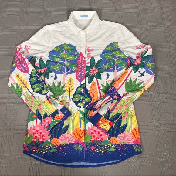 J McLaughlin Shirt Womens XS Lois Button Up Colorful Floral Cotton Stretch - Picture 13 of 13